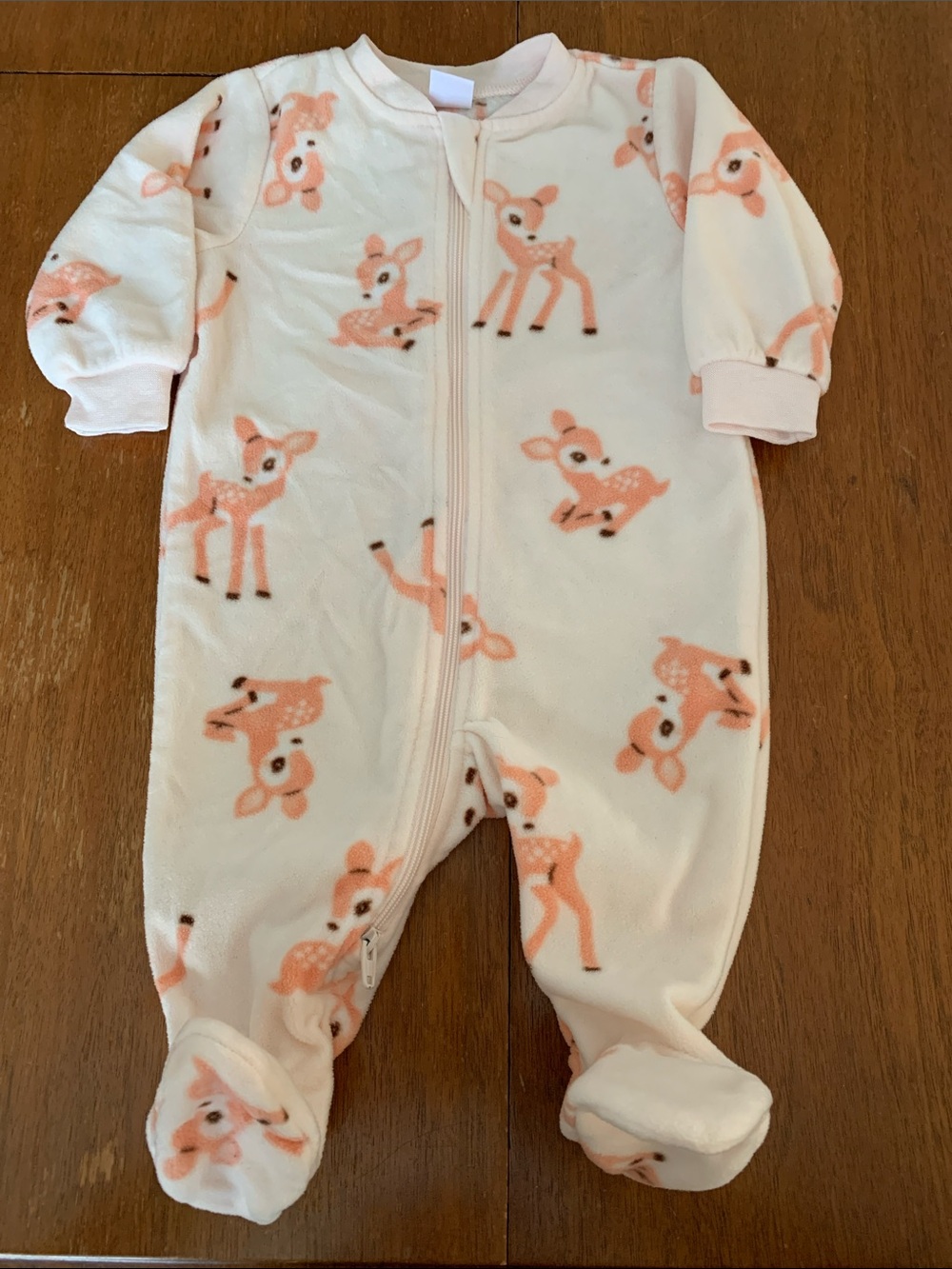 🍊5/$25 NWOT Pekkle cream and Pink Fawn Print Baby Footed Fleece Pajamas